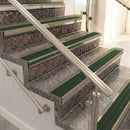 Raked back aluminium stair nosing, light bronze with spruce castellated insert