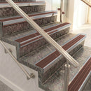 Raked back aluminium stair nosing, mill aluminium with claret castellated insert