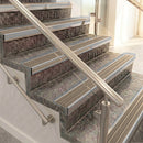 Raked back aluminium stair nosing, mill aluminium with fawn castellated insert