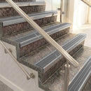 Raked back aluminium stair nosing, mill aluminium with flint castellated insert