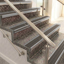 Raked back aluminium stair nosing, mill aluminium with granite castellated insert