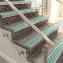 Raked back aluminium stair nosing, mill aluminium with jade castellated insert