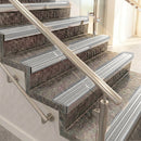 Raked back aluminium stair nosing, mill aluminium with light grey castellated insert