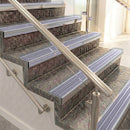 Raked back aluminium stair nosing, mill aluminium with nimbus castellated insert