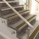 Raked back aluminium stair nosing, mill aluminium with olive castellated insert