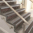 Raked back aluminium stair nosing, mill aluminium with peat castellated insert