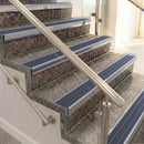 Raked back aluminium stair nosing, mill aluminium with regency castellated insert