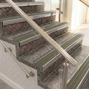 Raked back aluminium stair nosing, polished aluminium with light bronze aluminium insert