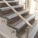 Raked back aluminium stair nosing, polished aluminium with mill aluminium insert