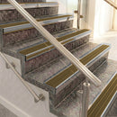 Raked back aluminium stair nosing, polished aluminium with olive castellated insert