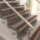 Raked back aluminium stair nosing, polished aluminium with rustic castellated insert
