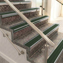 Raked back aluminium stair nosing, polished aluminium with spruce castellated insert