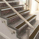 Raked back aluminium stair nosing, satin aluminium with bronze aluminium insert