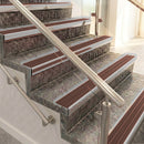 Raked back aluminium stair nosing, satin aluminium with claret castellated insert
