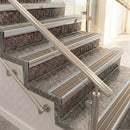Raked back aluminium stair nosing, satin aluminium with fawn castellated insert