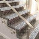 Raked back aluminium stair nosing, satin aluminium with mill aluminium insert