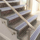 Raked back aluminium stair nosing, satin aluminium with nimbus castellated insert
