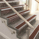 Raked back aluminium stair nosing, satin aluminium with rustic castellated insert