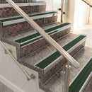 Raked back aluminium stair nosing, satin aluminium with spruce castellated insert