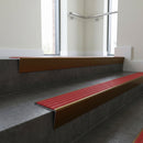 Bronze raked back aluminium stair nosing 62x55mm with Poppy Castellated infill, fitted to a concrete step