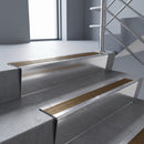 Polished Aluminium raked back aluminium stair nosing 62x55mm with Bronze Aluminium infill, fitted to a concrete step