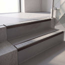 Square edge with ramped back aluminium stair nosing, 70mm tread, everest (light grey) exterior grip insert, dark bronze finish