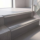 Square edge with ramped back aluminium stair nosing, 70mm tread, everest (light grey) exterior grip insert, mill finish finish