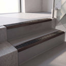 Square edge with ramped back aluminium stair nosing, 70mm tread, obsidian (dark charcoal) Mor Grip insert, dark bronze finish