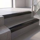 Square edge with ramped back aluminium stair nosing, 70mm tread, coal (black) exterior grip insert, satin black finish