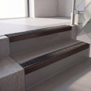 Square edge with ramped back aluminium stair nosing, 70mm tread, obsidian (dark charcoal) Mor Grip insert, dark bronze finish