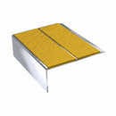 Ramp back twin channel aluminium stair nosing 93 x 38mm in Mirrorflect Silver, two Brimstone gritted Exterior Grip inserts