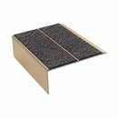 Ramp back twin channel aluminium stair nosing 93 x 38mm in Satin Bronze, two Obsidian textured High Grip inserts