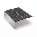 Ramp back twin channel aluminium stair nosing 93 x 38mm in Satin Silver, two Obsidian textured High Grip inserts