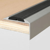 Silver anodised aluminium stair nosing 46x30mm profile view