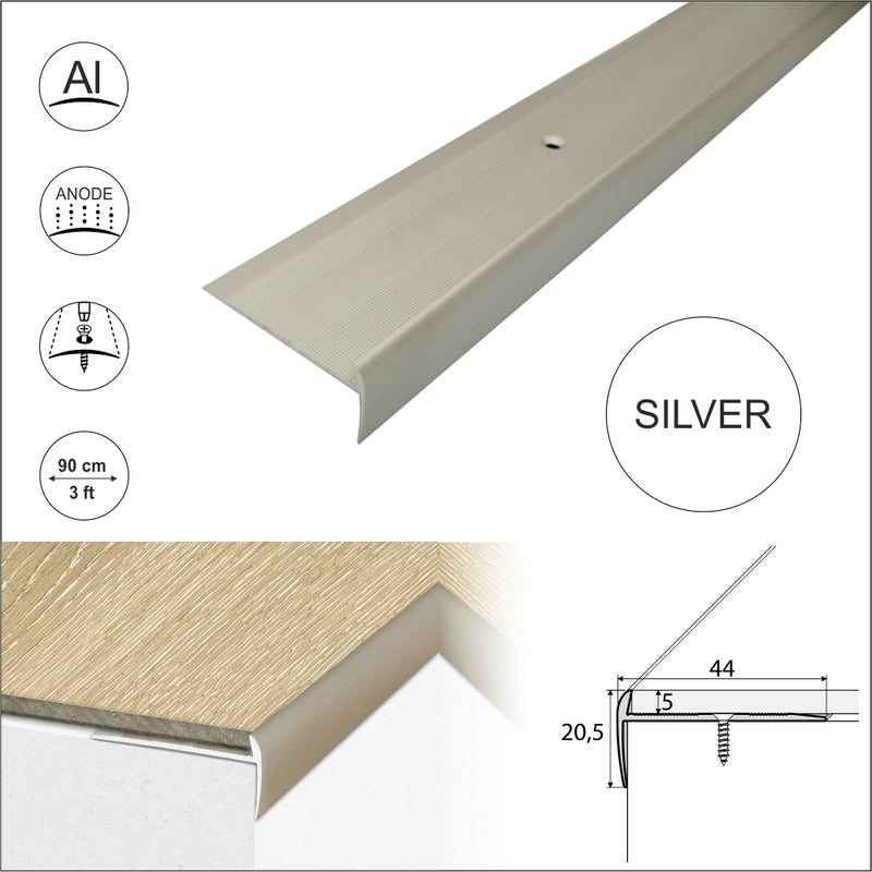 Anodised Aluminium LVT Stair Nosing Edge Profile For 5mm Flooring