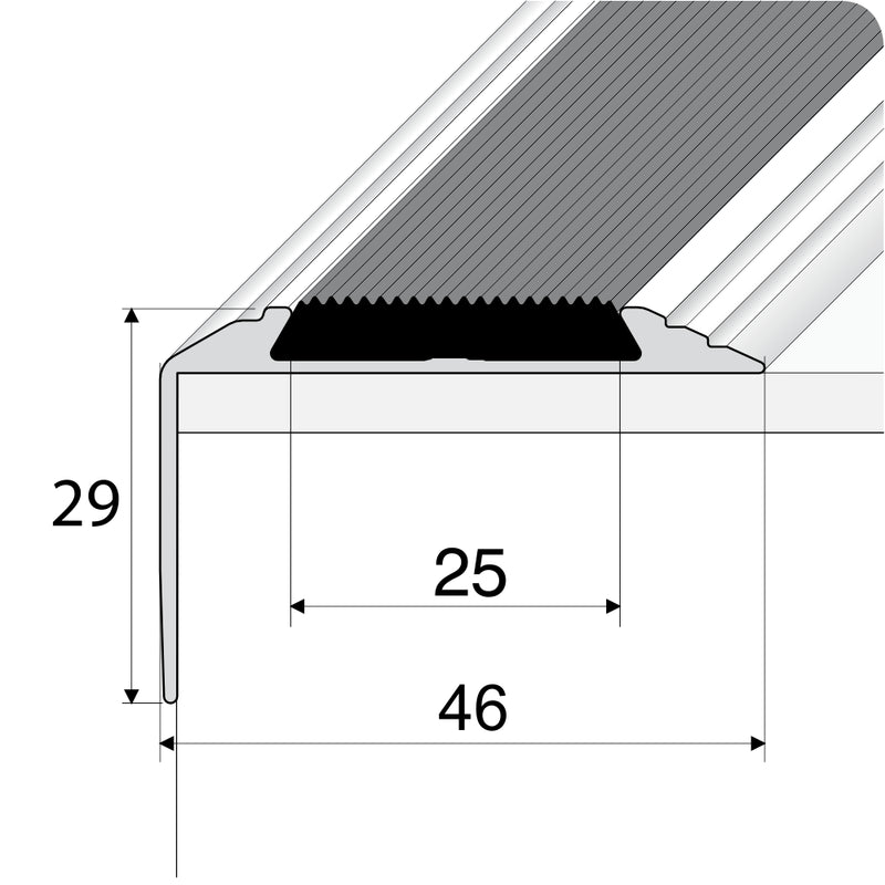 Anodised Aluminium Self Adhesive Non Slip Rubber Stair Nosing 46mm x 30mm
