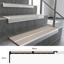 88mm tread and 32mm nose cross-section of the square edge twin insert aluminium stair nosing, with beige inserts fitted above