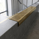 Solid Brass Bullnose Stair Nosing 45mm Tread 30mm Nose in satin brass finish fitted on a step edge