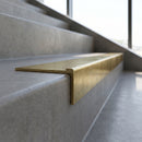 Solid Brass Stair Edge 45mm Tread Square Front Profile in polished brass finish fitted on a step edge