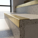 Solid Brass Stair Edge 45mm Tread Square Front Profile in satin brass finish fitted on a step edge