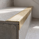 Solid Brass Stair Edge Nosing, Ridged Profile, Custom Sizes professionally fitted in use