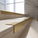 Solid Brass Stair Edge Nosing, Ridged Profile, Custom Sizes professionally fitted in use