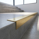 Solid Brass Stair Nosing 45mm Tread Raked Front Profile in satin brass finish fitted on a step edge