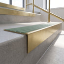 Solid Brass Stair Nosing 59mm Slimline Profile with Infill in satin brass finish fitted on a step edge