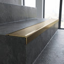 Solid Brass Stair Nosing 62mm Ribbed Tread Square Front in antique brass finish fitted on a step edge
