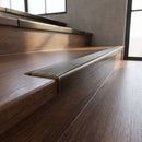 Solid Brass Stair Nosing 62mm Ribbed Tread Square Front in antique bronze finish fitted on a step edge