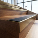 Solid Brass Stair Nosing 71mm Tread Square Front Single Channel in antique brass finish fitted on a step edge