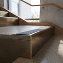 Solid Brass Stair Nosing 71mm Tread Square Front Single Channel in antique bronze finish fitted on a step edge