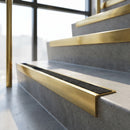 Solid Brass Stair Nosing, Custom Lengths 250-2000mm, Carborundum Infill professionally fitted in use