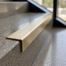 Solid Brass Stair Nosing, Ridged Profile, Custom Lengths professionally fitted in use
